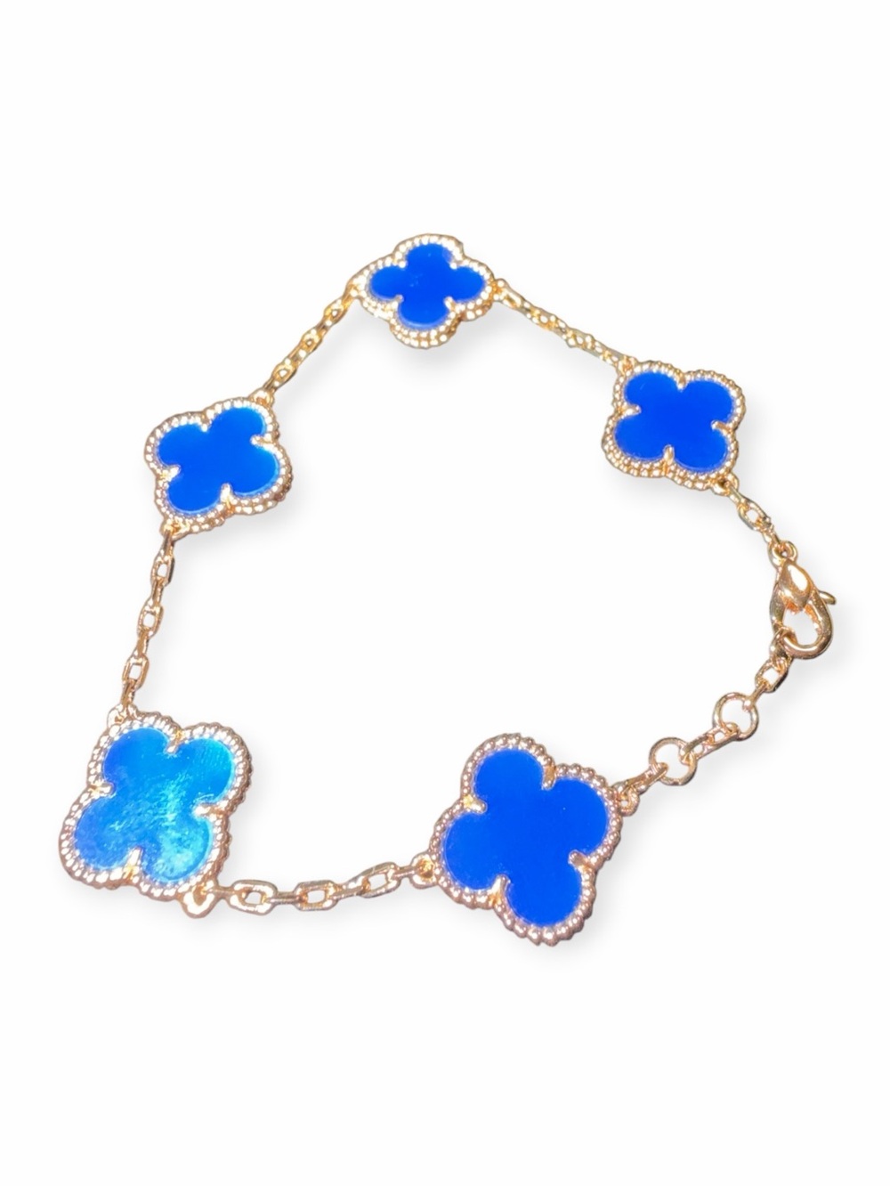 Gold-Tone Blue Clover Link Bracelet